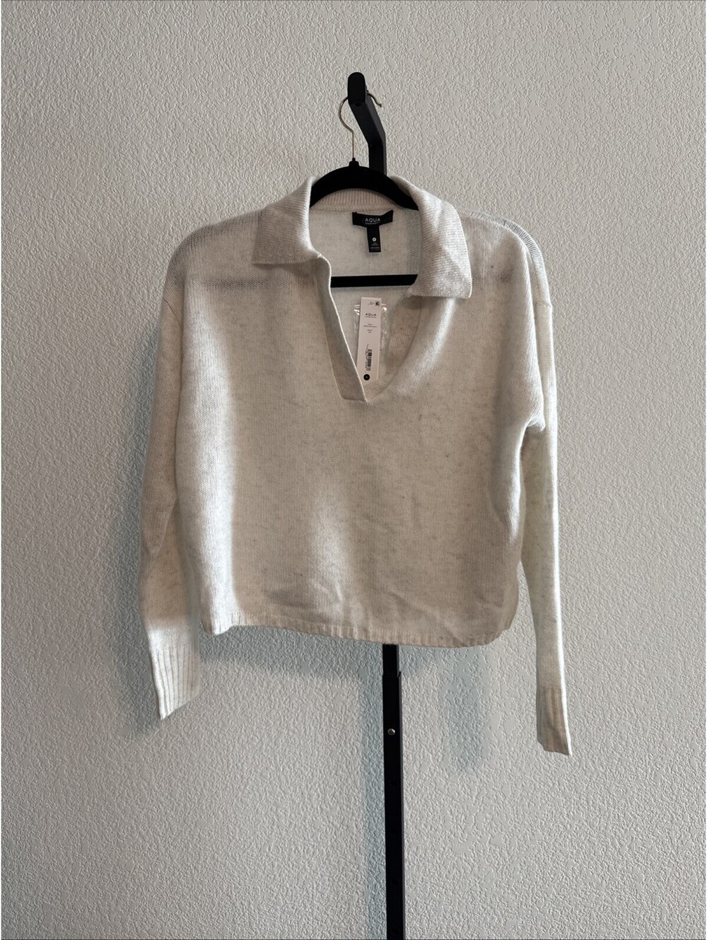 Aqua Womens Cashmere V-Neck Collared Sweater in Ash Size SM